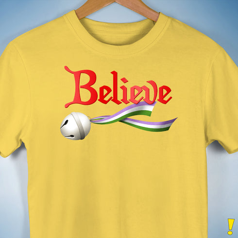 Believe Genderqueer Pride Jingle Bell Premium Unisex T-Shirt - Yellow