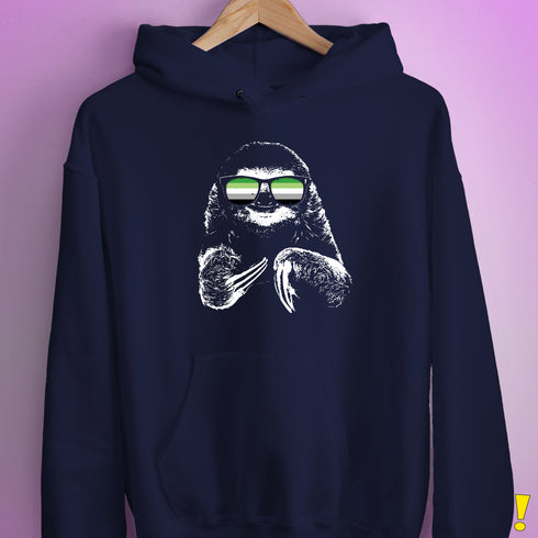 Pride Sloth Aromantic Flag Sunglasses Hoodie - Navy