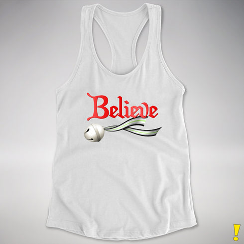 Believe Agender Pride Jingle Bell Racerback Tank - White
