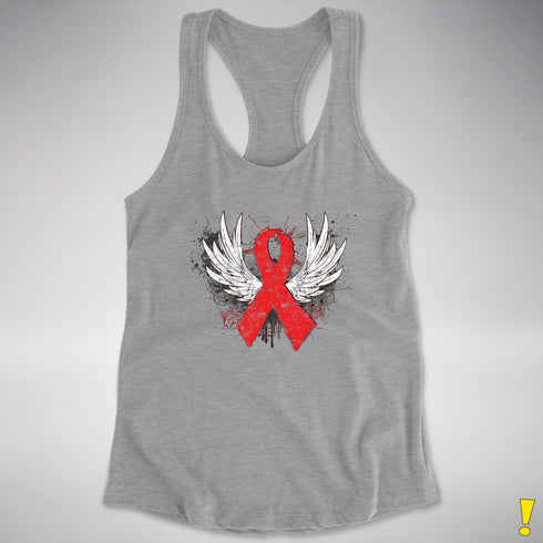 Winged Red Ribbon - World AIDS Day Racerback Tank - Heather Grey