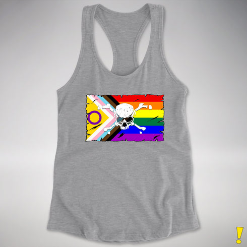Intersex Inclusive Progress Pride Pirate Flag Racerback Tank - Heather Grey