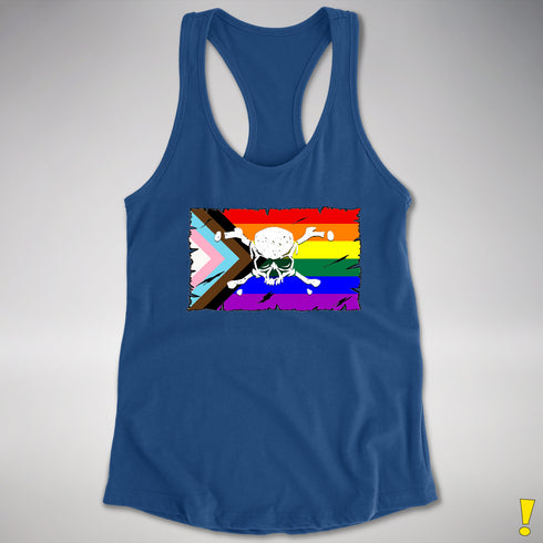 LGBTQ Progress Pride Pirate Flag Racerback Tank - Royal