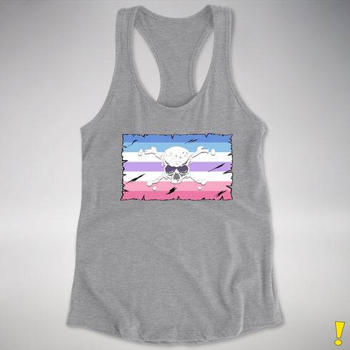 Bigender Pride Pirate Flag Racerback Tank - Heather Grey
