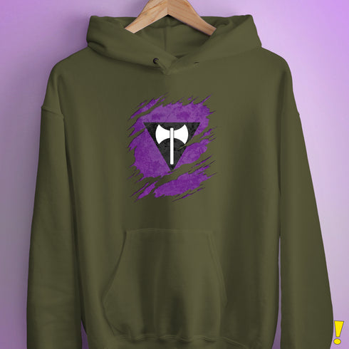 Lesbian Labrys Pride Flag Ripped Reveal Hoodie - Army