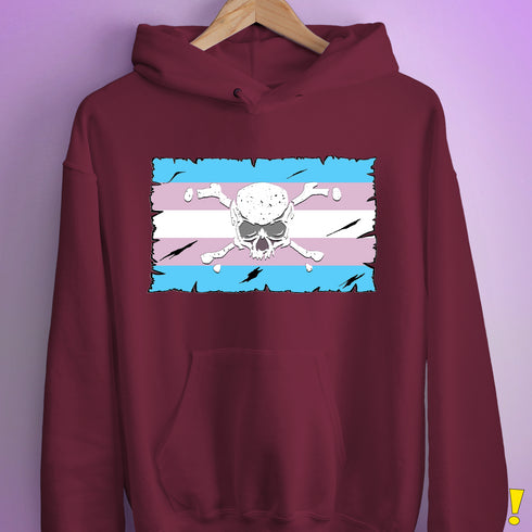 Transgender Pride Pirate Flag Hoodie - Maroon