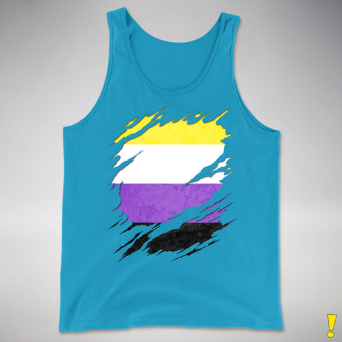 Nonbinary Pride Flag Ripped Reveal Premium Tank Top - Neon Blue