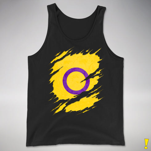 Intersex Pride Flag Ripped Reveal Premium Tank Top - Black