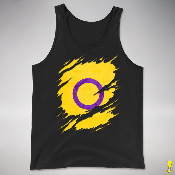 Intersex Pride Flag Ripped Reveal Premium Tank Top - Black