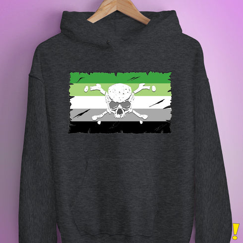 Aromantic Pride Pirate Flag Hoodie - Dark Grey Heather