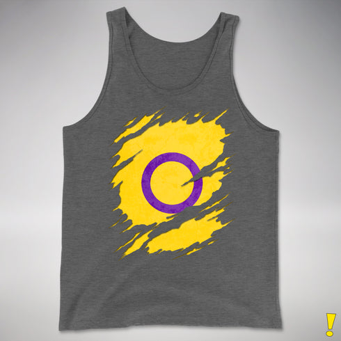 Intersex Pride Flag Ripped Reveal Premium Tank Top - Deep Heather