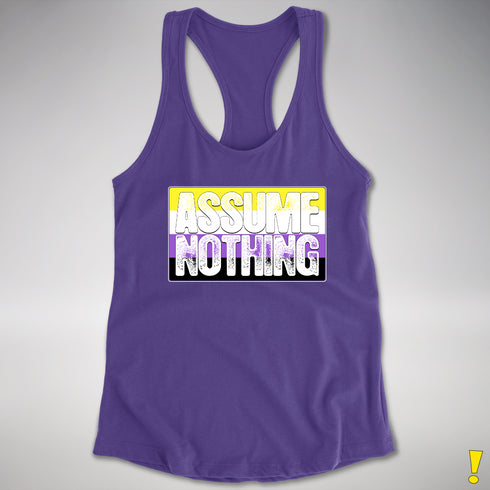 Assume Nothing Nonbinary Pride Flag Racerback Tank - Purple