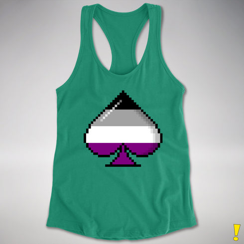 Asexual Pride 8-Bit Pixel Ace Of Spades Racerback Tank - Kelly Green