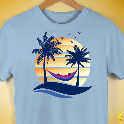 Bisexual Pride Hammock Summer Beach Sunset Premium Unisex T-Shirt - Baby Blue