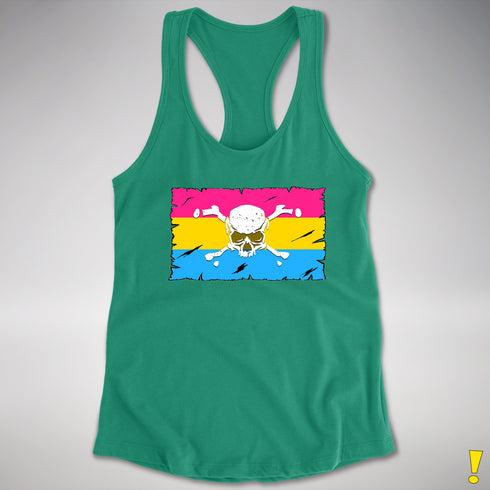 Pansexual Pride Pirate Flag Racerback Tank - Kelly Green
