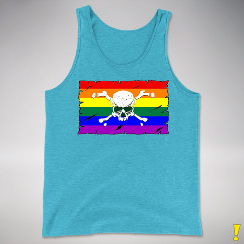 LGBTQ Rainbow Pride Pirate Flag Premium Tank Top - Aqua Triblend