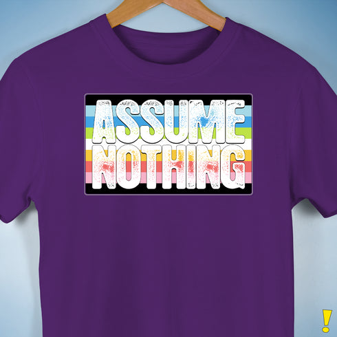 Assume Nothing Queer Pride Flag Premium Unisex T-Shirt - Purple
