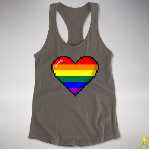 LGBTQ Pride8-Bit Pixel Heart Racerback Tank - Dark Grey