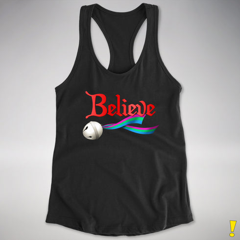 Believe Polysexual Pride Jingle Bell Racerback Tank - Black