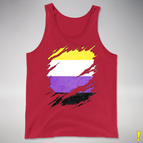Nonbinary Pride Flag Ripped Reveal Premium Tank Top - Red