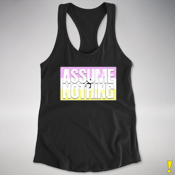 Assume Nothing Twink Pride Flag Racerback Tank - Black