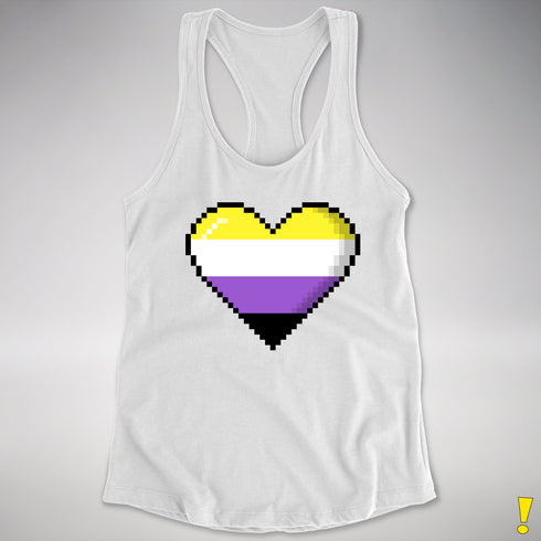 Nonbinary Pride 8-Bit Pixel Heart Racerback Tank - White