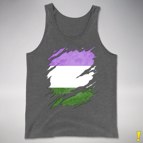 Genderqueer Pride Flag Ripped Reveal Premium Tank Top - Deep Heather