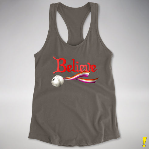 Believe Lesbian Pride Jingle Bell Racerback Tank - Dark Grey