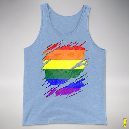 LGBTQ Pride Flag Ripped Reveal Premium Tank Top - Blue Triblend