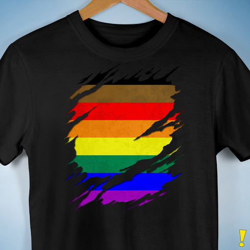 Philly LGBTQ Gay Pride Flag Ripped Reveal Premium Unisex T-Shirt - Black