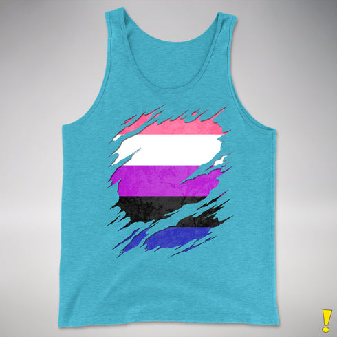Genderfluid Pride Flag Ripped Reveal Premium Tank Top - Aqua Triblend