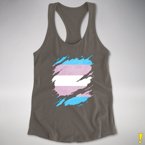 Transgender Pride Flag Ripped Reveal Racerback Tank - Dark Grey