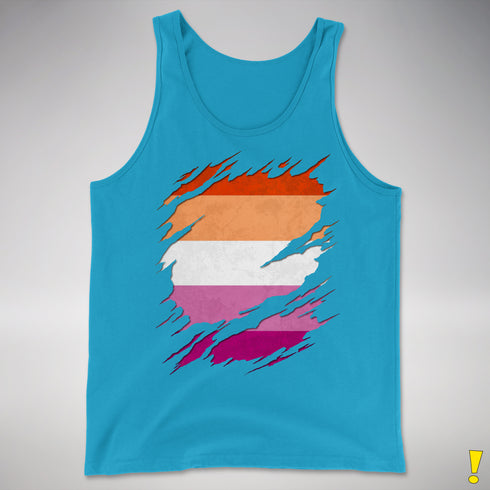 Lesbian Pride Flag Ripped Reveal Premium Tank Top - Neon Blue