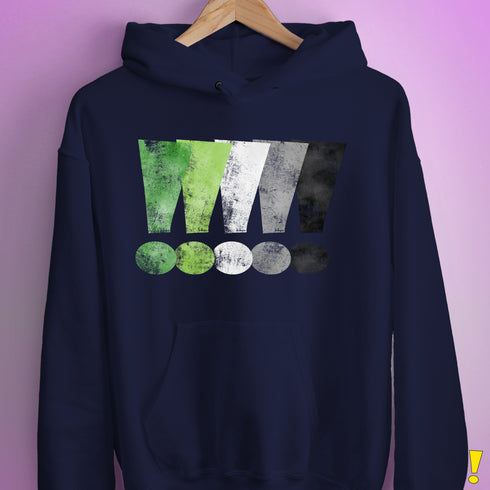 Distressed Aromantic Pride Exclamation Points Hoodie - Navy