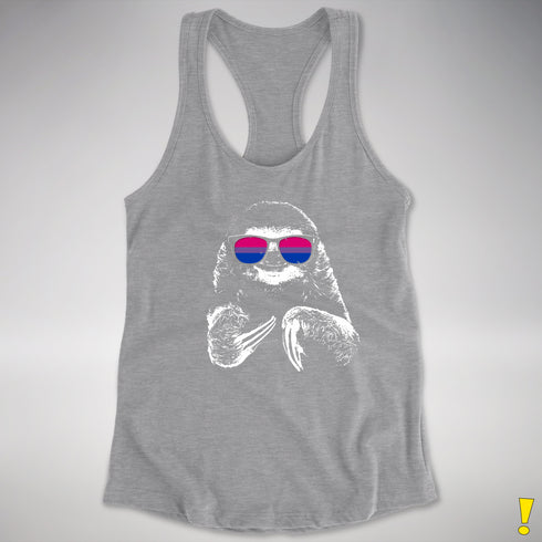 Pride Sloth Bisexual Flag Sunglasses Women's Racerback Tank - Heather Grey