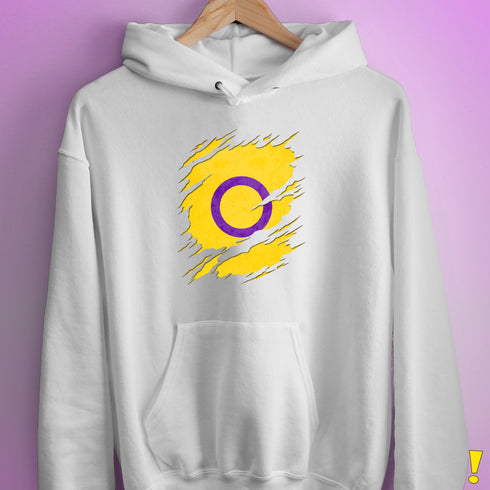Intersex Pride Flag Ripped Reveal Hoodie - White