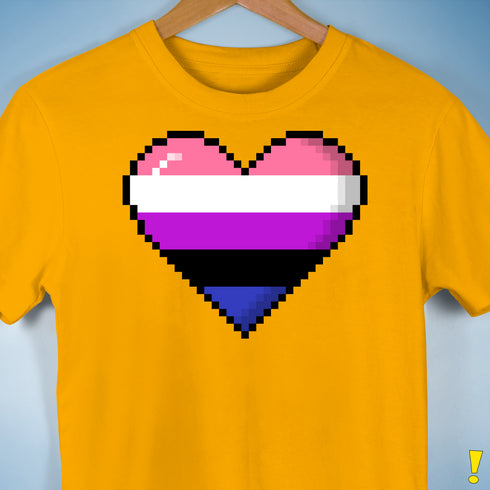 Genderfluid Pride 8-Bit Pixel Heart Premium Unisex T-Shirt - Gold