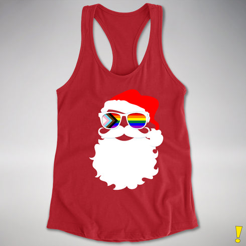 Santa’s LGBTQ Progress Pride Flag Shades Racerback Tank - Red