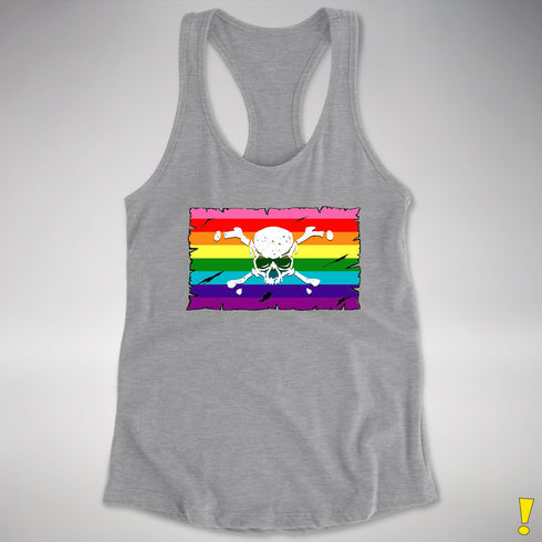 Gilbert Baker LGBTQ Pride Pirate Flag Racerback Tank - Heather Grey