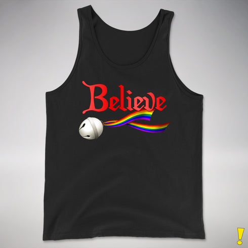 Believe LGBTQ Rainbow Pride Jingle Bell Premium Tank Top - Black
