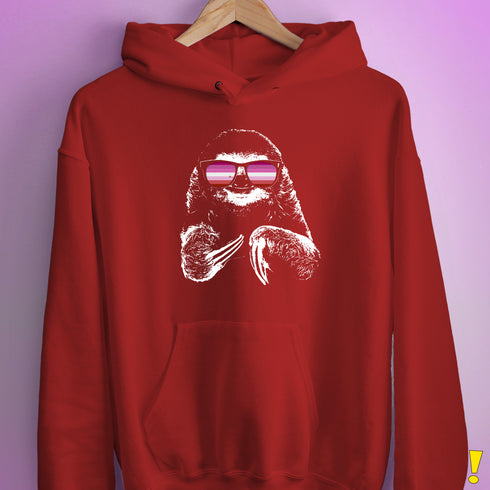 Pride Sloth Pink Lesbian Flag Sunglasses Hoodie - Red