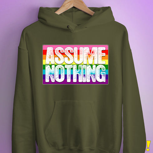 Assume Nothing Gilbert Baker Original LGBTQ Gay Pride Flag Hoodie - Army
