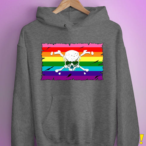 Gilbert Baker LGBTQ Pride Pirate Flag Hoodie - Grey Heather