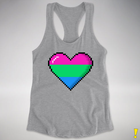 Polysexual Pride 8-Bit Pixel Heart Racerback Tank - Heather Grey