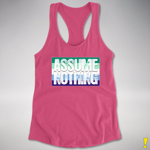 Assume Nothing Gay Male Pride Flag Racerback Tank - Hot Pink