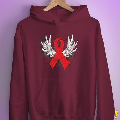 Winged Red Ribbon - World AIDS Day Hoodie - Maroon