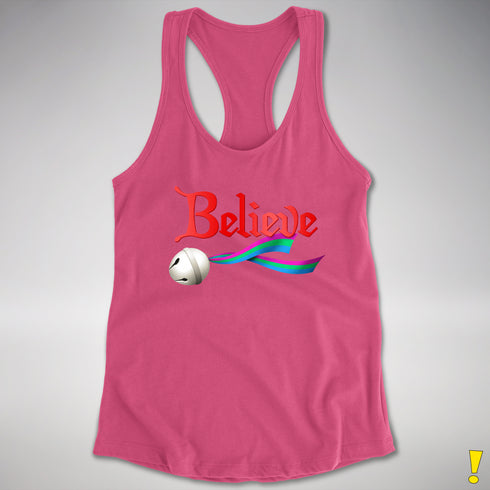 Believe Polysexual Pride Jingle Bell Racerback Tank - Hot Pink