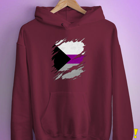Demisexual Pride Flag Ripped Reveal Hoodie - Maroon