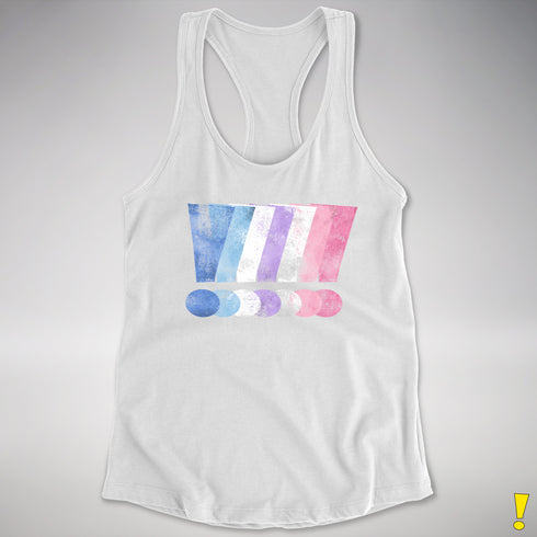 Bigender Pride Grunge Exclamation Points Racerback Tank - White