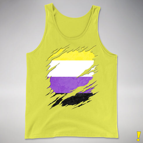 Nonbinary Pride Flag Ripped Reveal Premium Tank Top - Neon Yellow