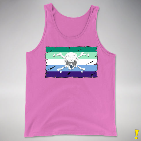 Gay Male Pride Pirate Flag Premium Tank Top - Neon Pink